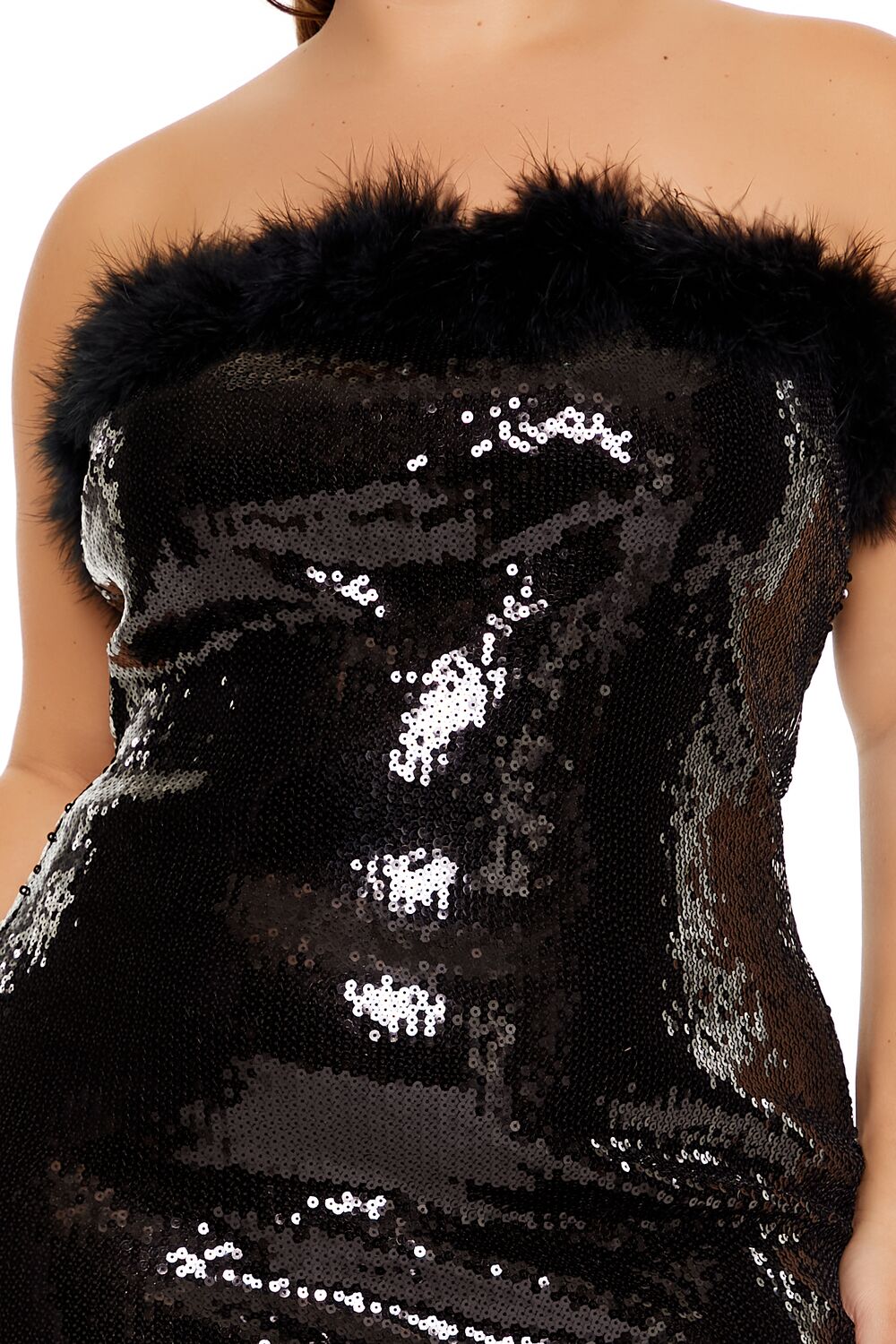 Plus Size Faux Fur Sequin Mini Tube Dress - Image 10