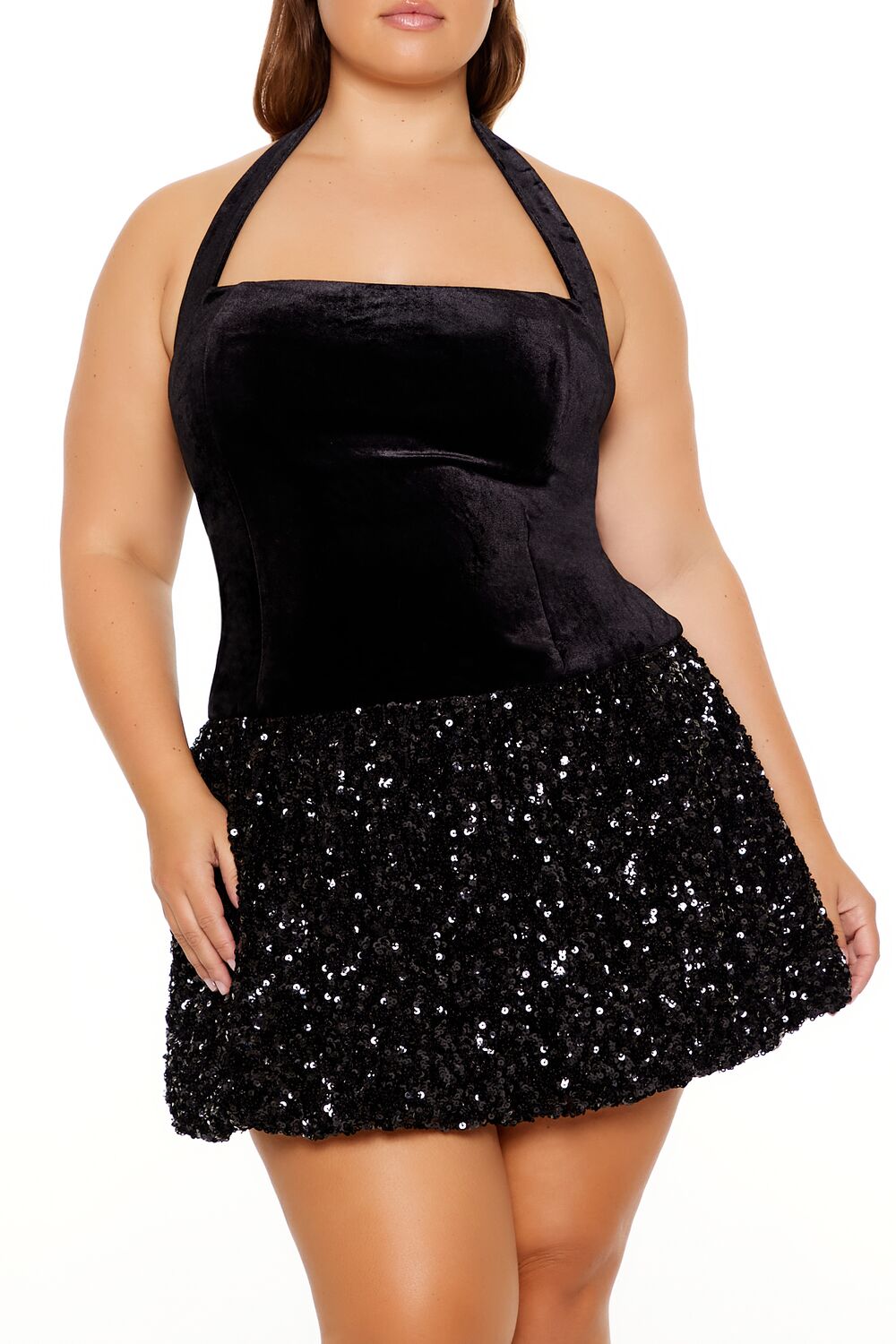 Plus Size Sequin Halter Mini Dress - Image 2