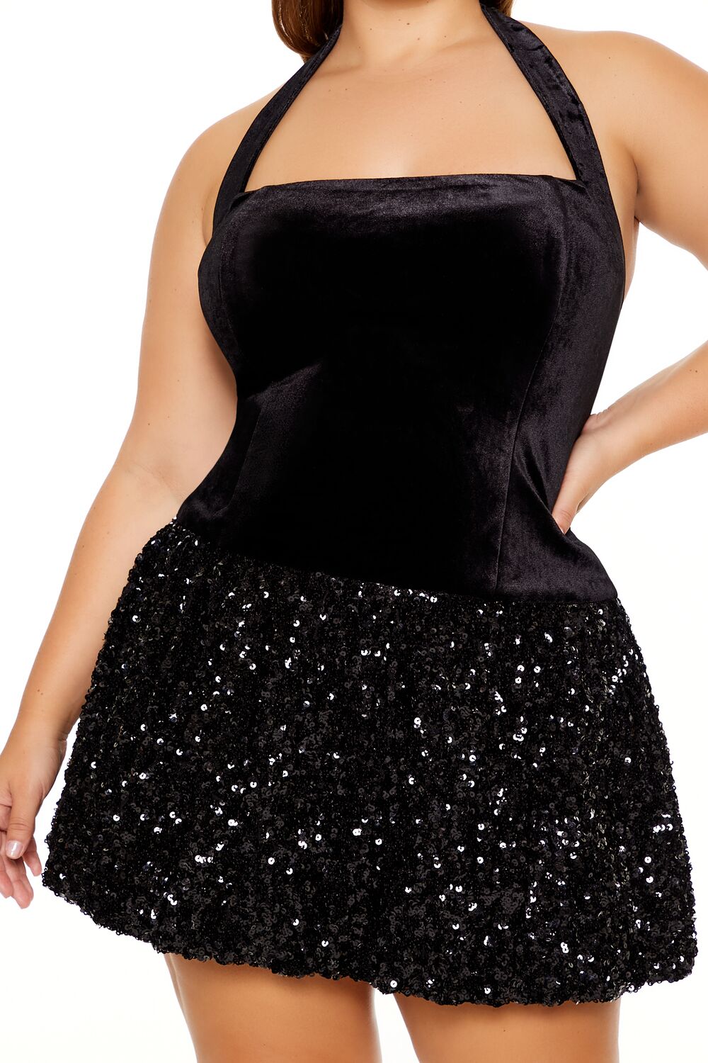 Plus Size Sequin Halter Mini Dress - Image 5