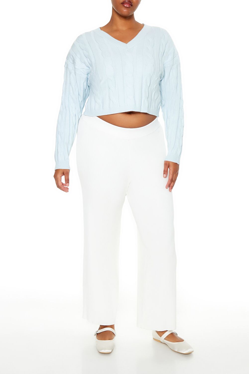 Plus Size Cropped Cable Knit Sweater - Image 2