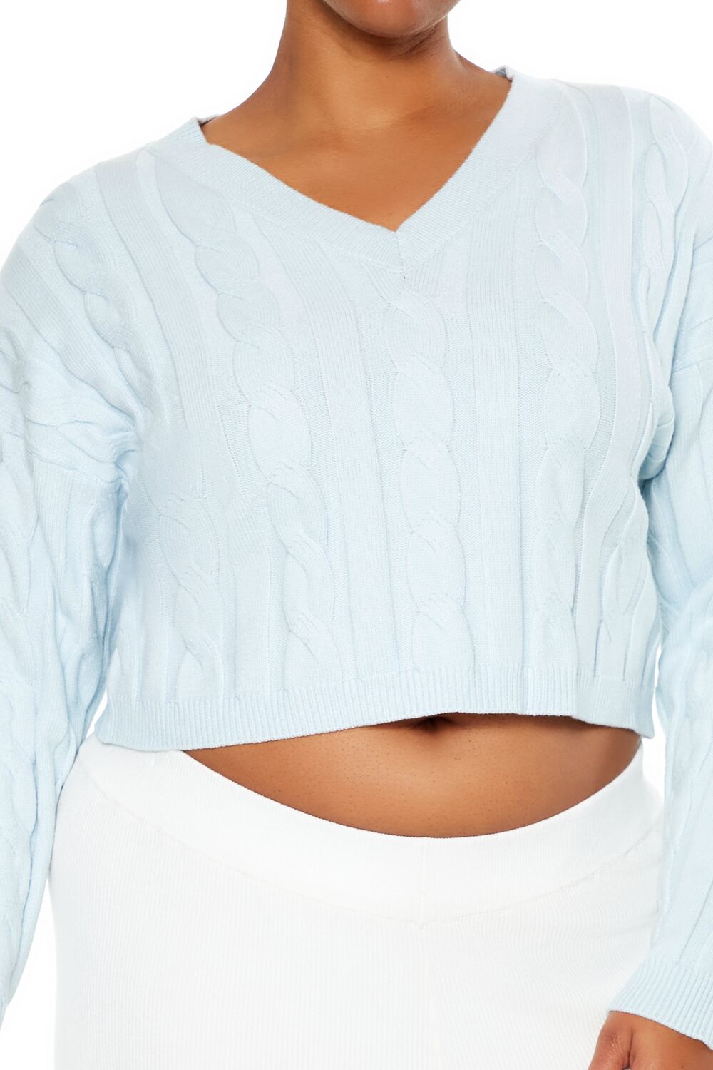 Plus Size Cropped Cable Knit Sweater - Image 3