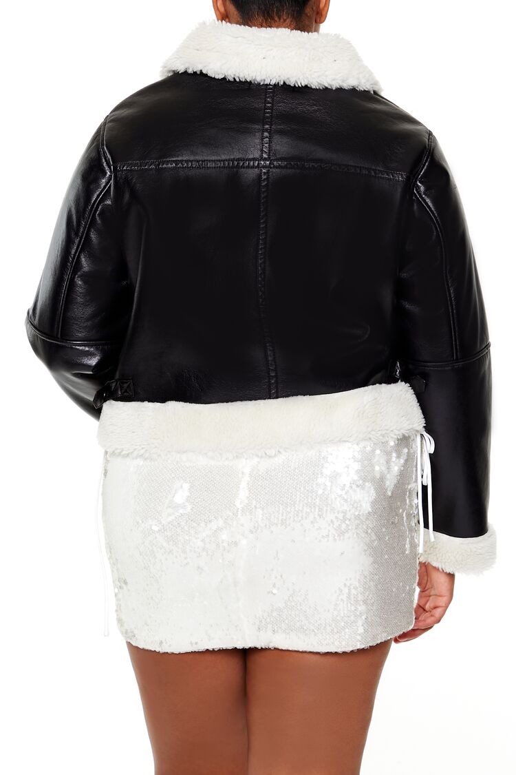 Plus Size Faux Shearling Aviator Jacket - Image 5