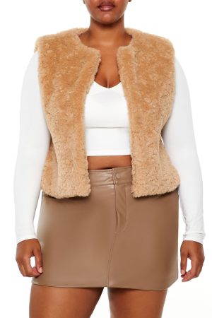 Plus Size Faux Shearling Cropped Vest
