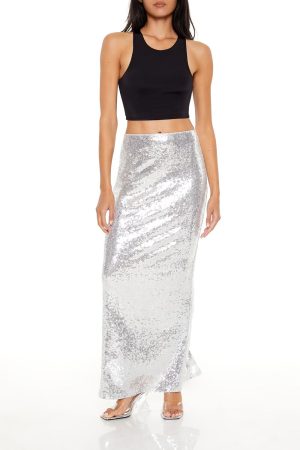 Metallic Sequin Maxi Skirt