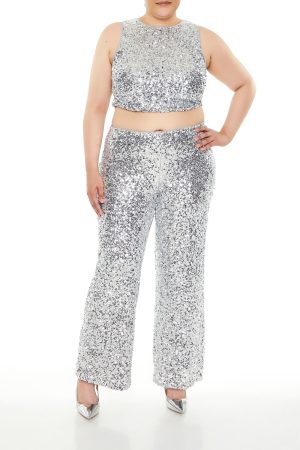 Plus Size Sequin High-Rise Pants