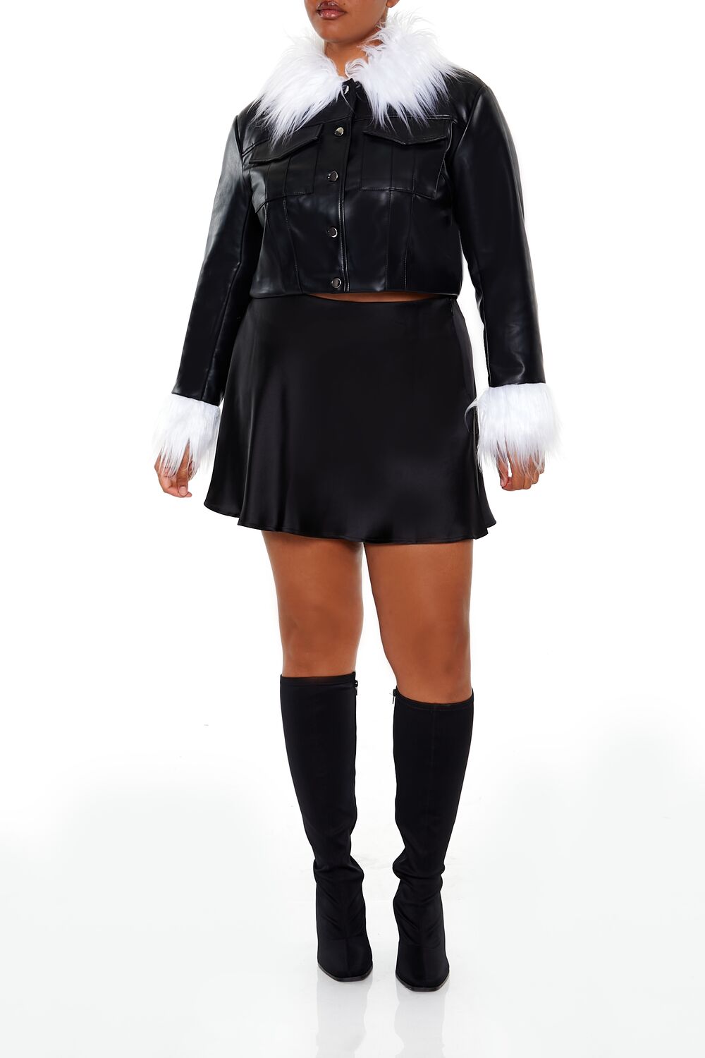Plus Size Faux Fur-Trim Shacket - Image 2