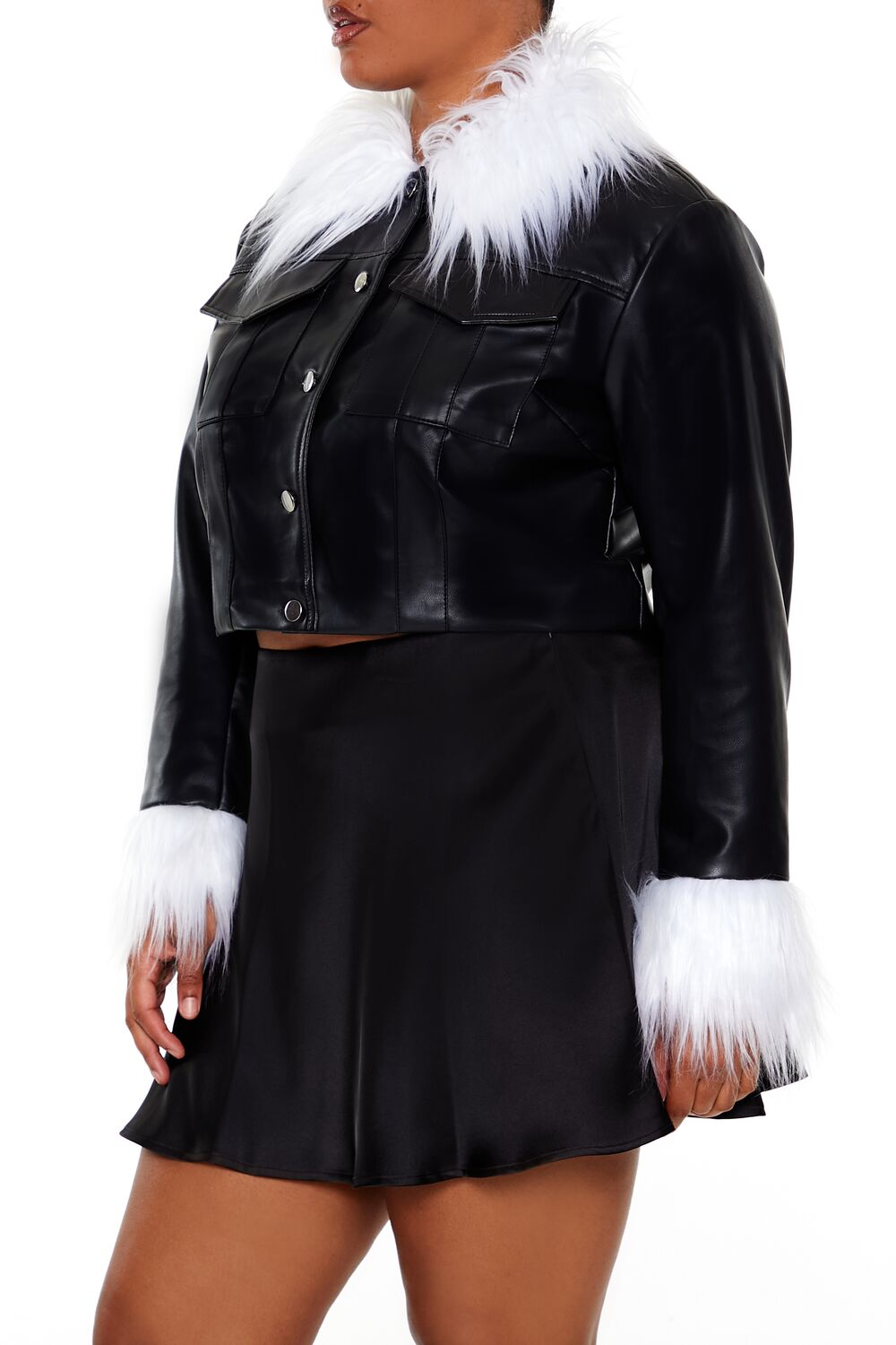 Plus Size Faux Fur-Trim Shacket - Image 4
