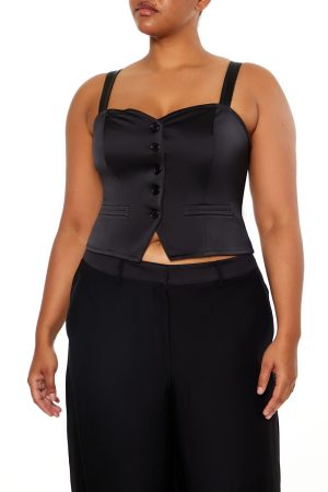 Plus Size Button-Front Crop Top