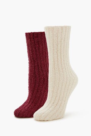 Fuzzy Ribbed Knit Crew Socks - 2 pack