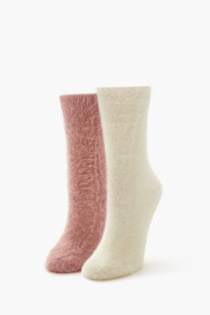 Fuzzy Knit Crew Socks - 2 pack