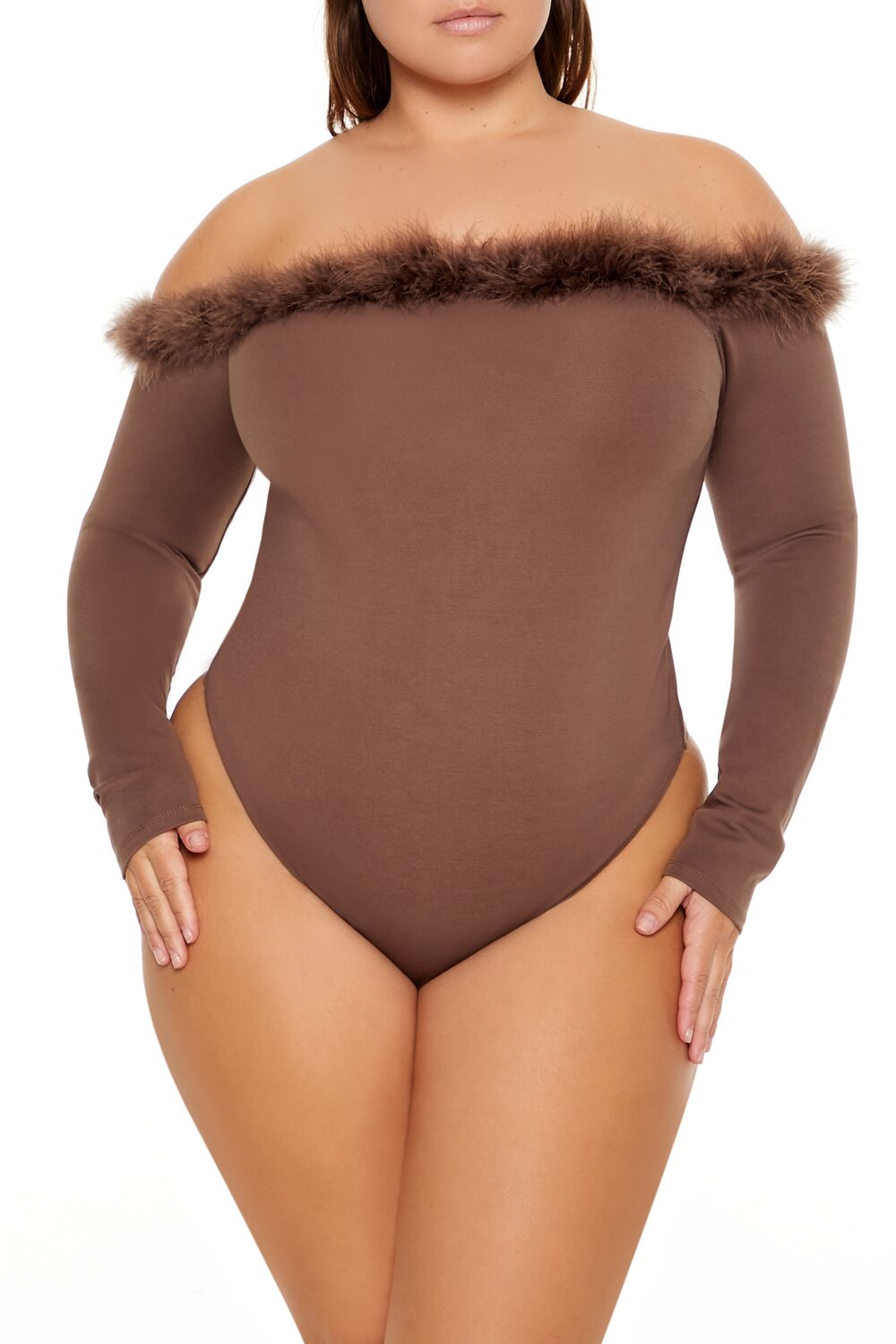 Plus Size Faux Fur-Trim Bodysuit - Image 2