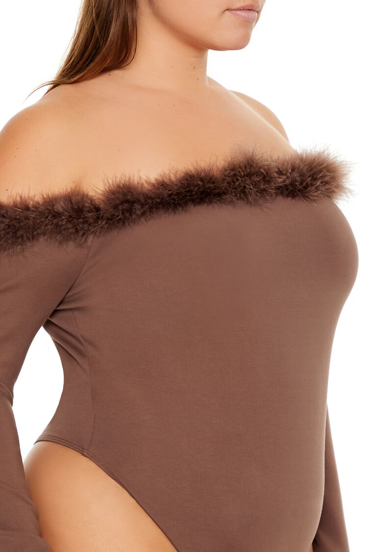 Plus Size Faux Fur-Trim Bodysuit - Image 4