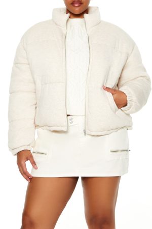 Plus Size Quilted French Terry Puffer Jacket
