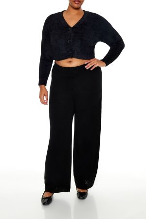 Plus Size Wide-Leg Sweater-Knit Pants