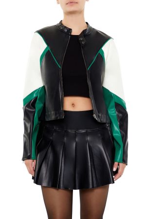 Colorblock Cropped Moto Jacket