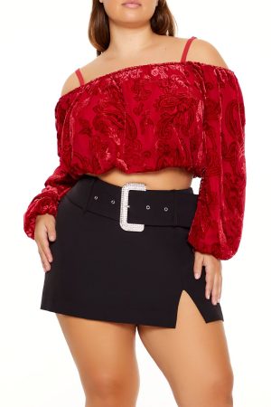 Plus Size Paisley Open-Shoulder Top