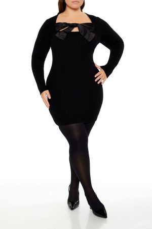 Plus Size Satin Bow Mini Dress