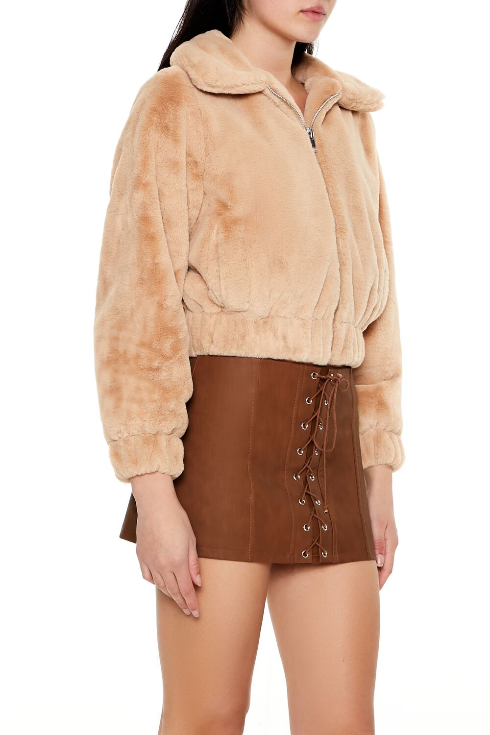 Plush Cropped Bomber Jacket - Image 4