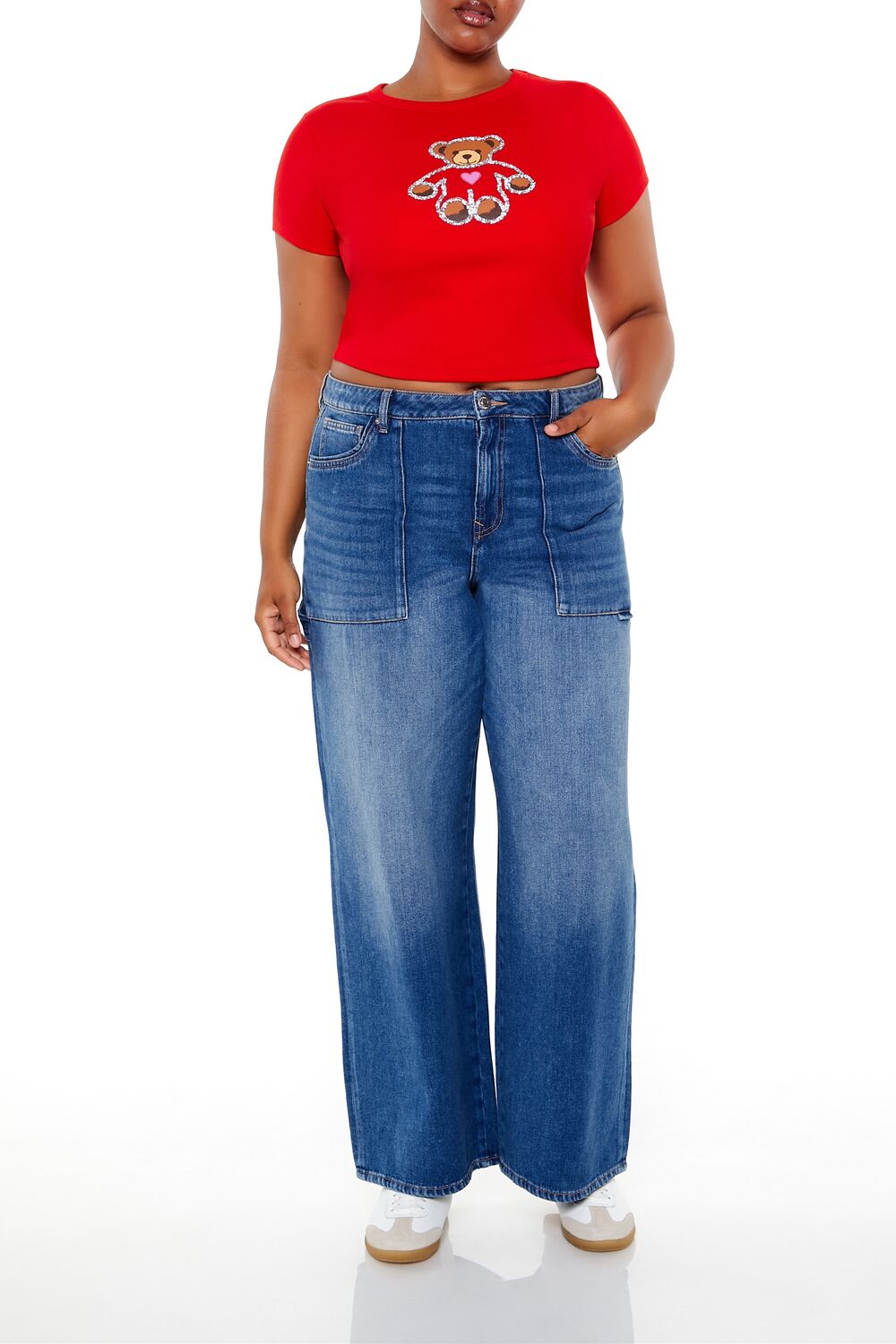 Plus Size Sequin Teddy Bear Baby Tee - Image 2