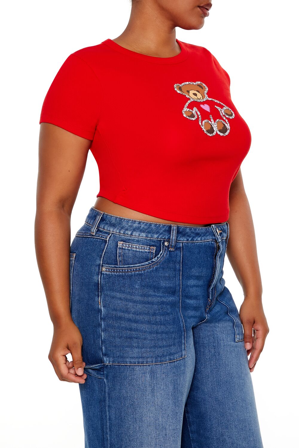 Plus Size Sequin Teddy Bear Baby Tee - Image 4