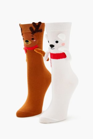 Polar Bear & Reindeer Crew Socks Set - 2 pack