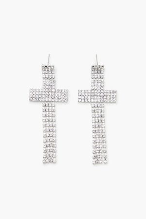 Rhinestone Cross Drop Earrings