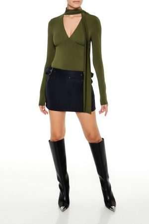 Plunging Scarf Bodysuit