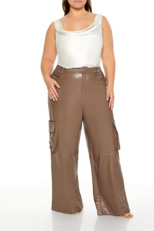 Plus Size Faux Leather Cargo Pants