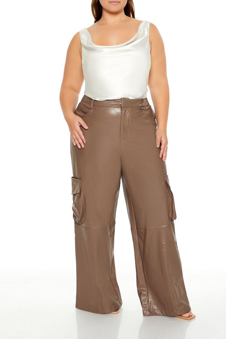 Plus Size Faux Leather Cargo Pants