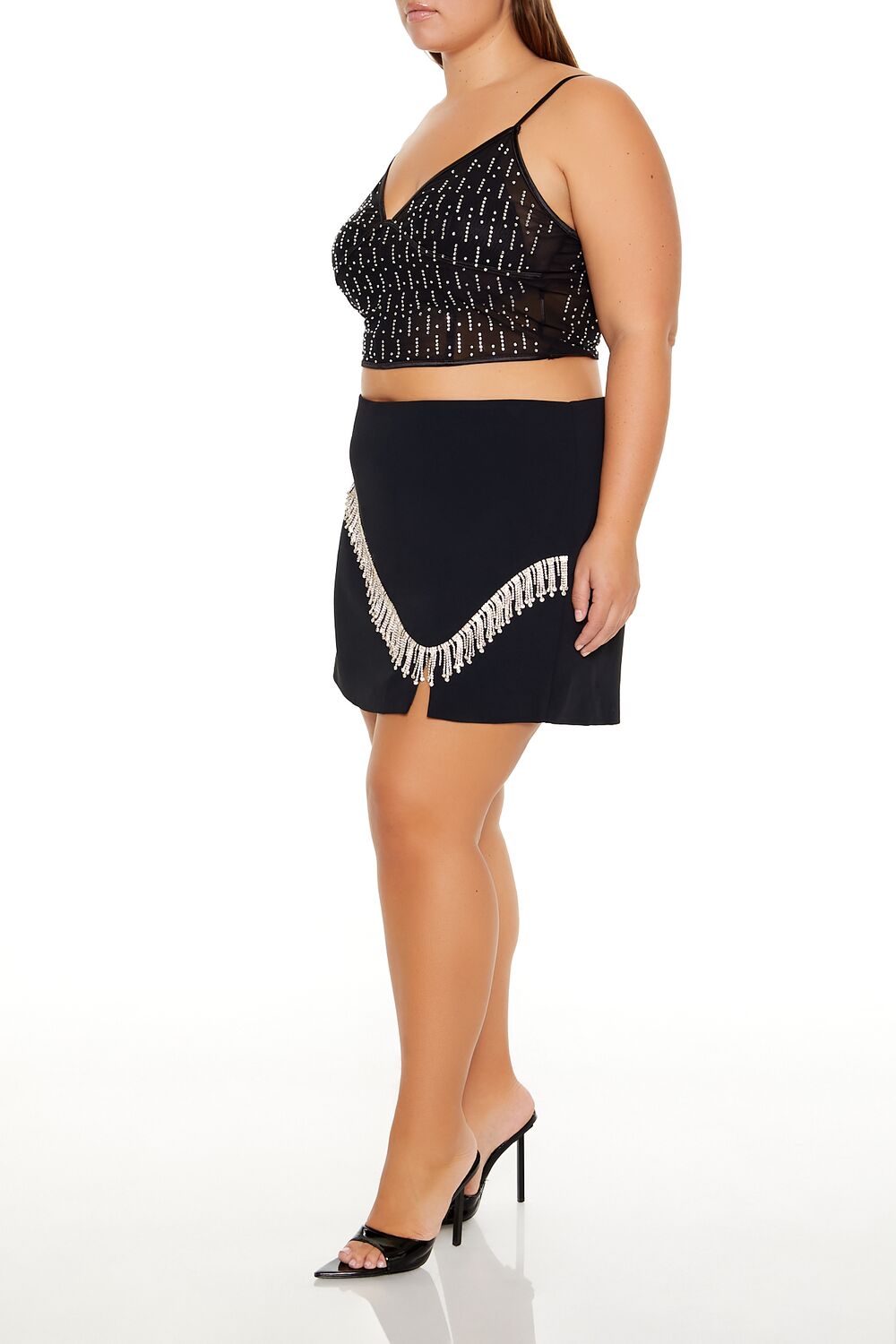 Plus Size Rhinestone-Fringe Mini Skirt - Image 3