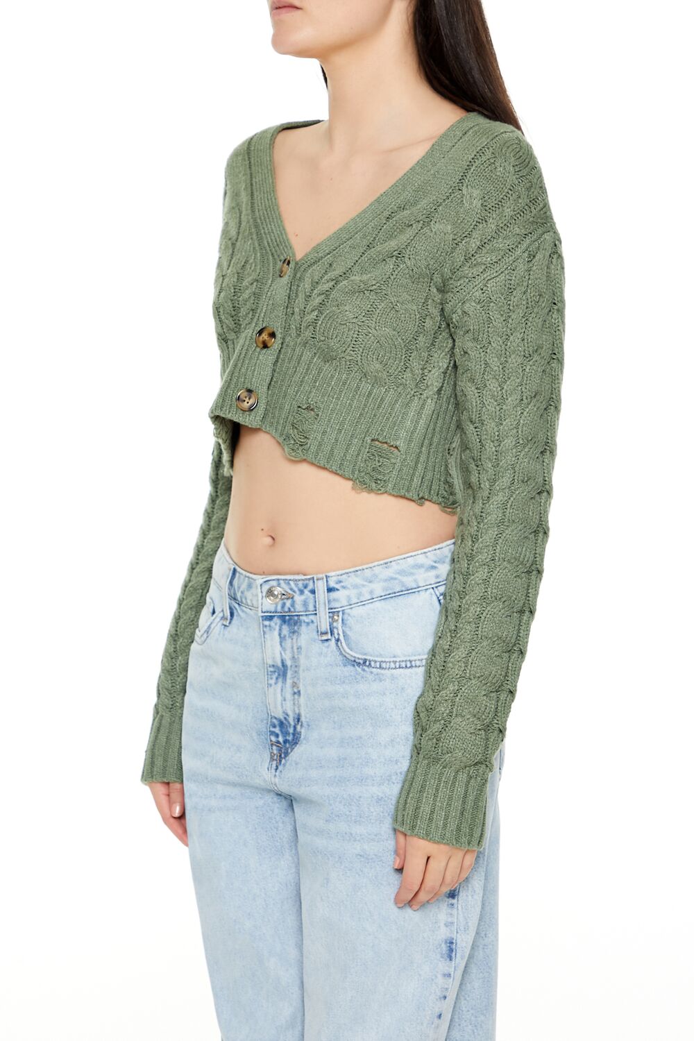 Cable Knit Cropped Cardigan Sweater - Image 9