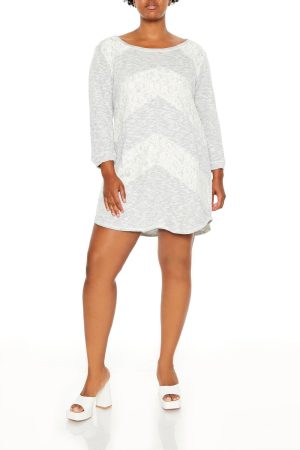 Plus Size Lace Chevron Mini Dress