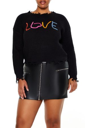 Plus Size Love Embroidered Sweater