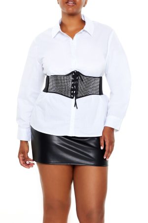 Plus Size Rhinestone Belt Shirt