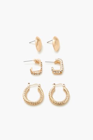 Rhinestone Stud & Hoop Earring Set