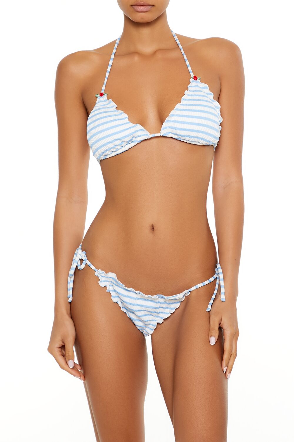 Striped Seersucker Lettuce-Edge Bikini Bottoms - Image 3