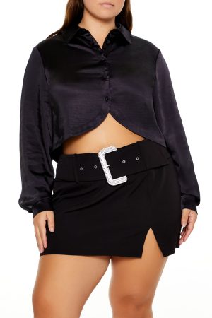 Plus Size Cropped Satin Shirt
