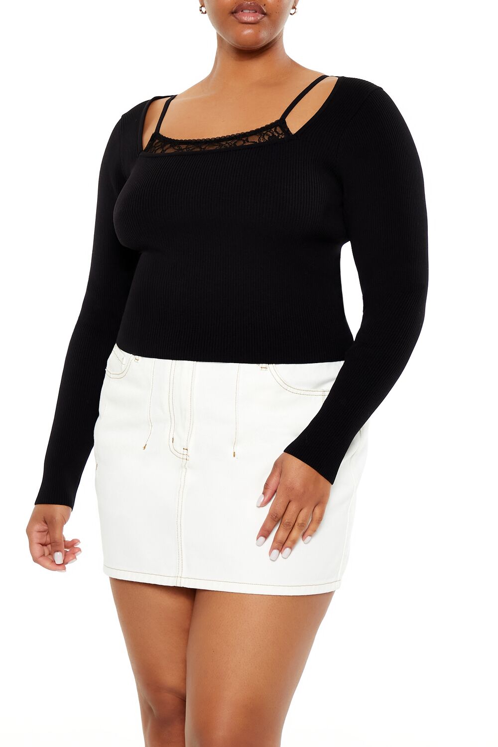 Plus Size Lace Cami & Sweater Combo Top
