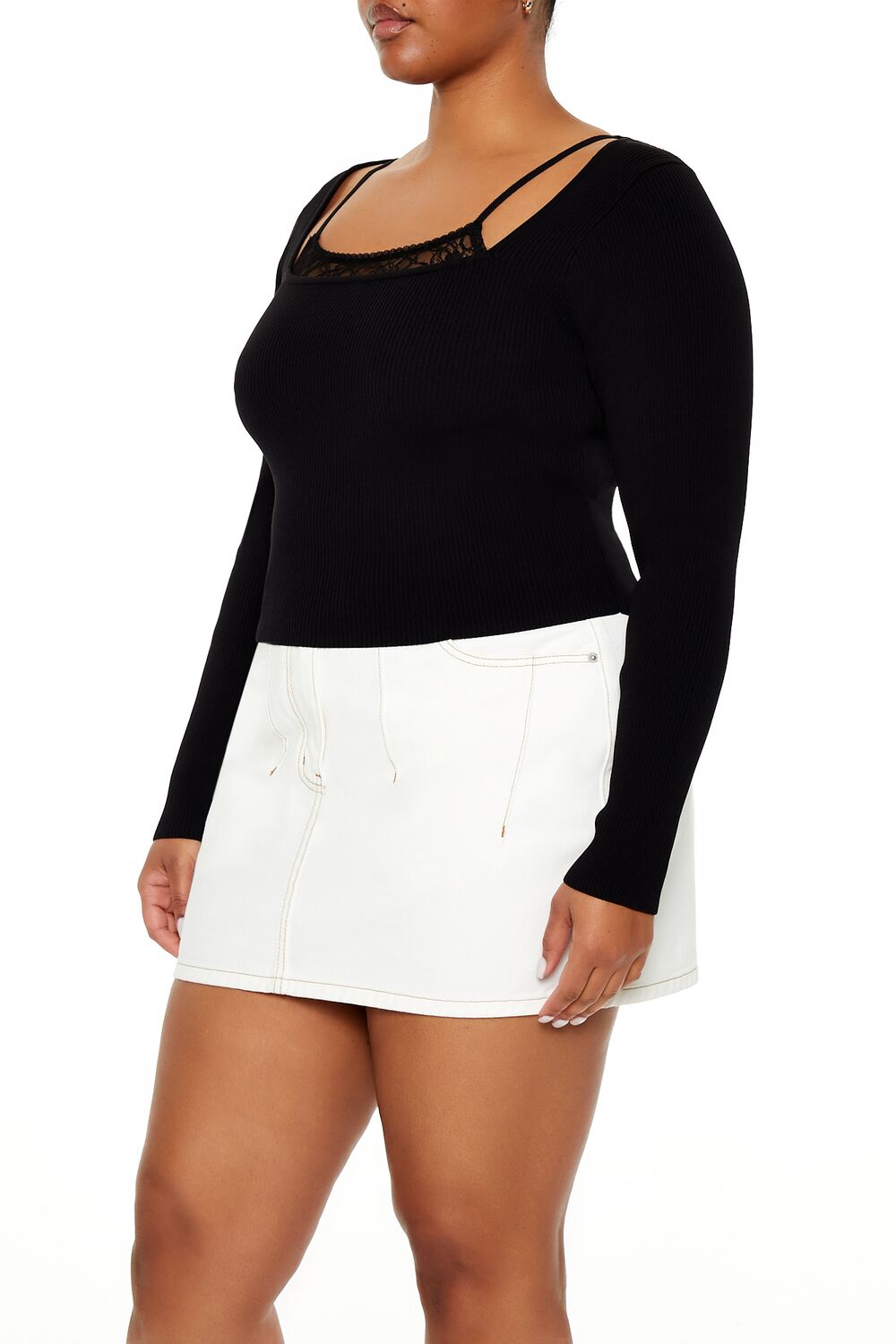 Plus Size Lace Cami & Sweater Combo Top - Image 4