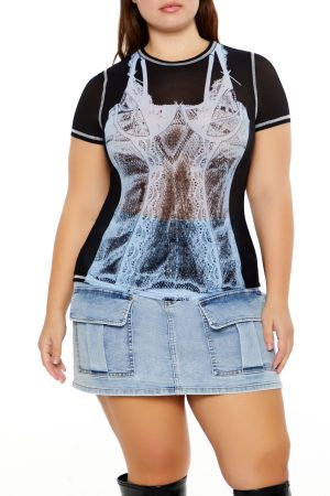Plus Size Bustier Graphic Baby Tee