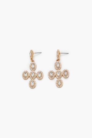 Faux Gem Cross Drop Earrings