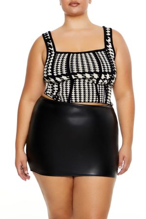 Plus Size Sweater-Knit Houndstooth Tank Top