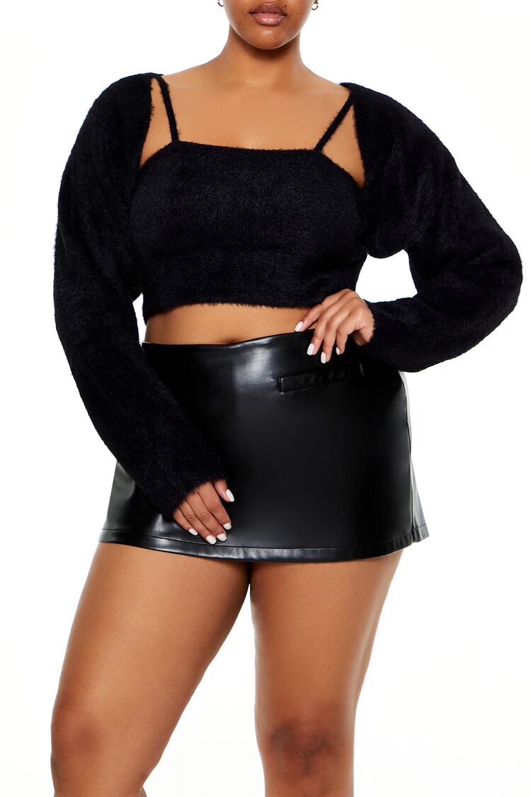 Plus Size Cardigan Shrug Sweater & Cami Set