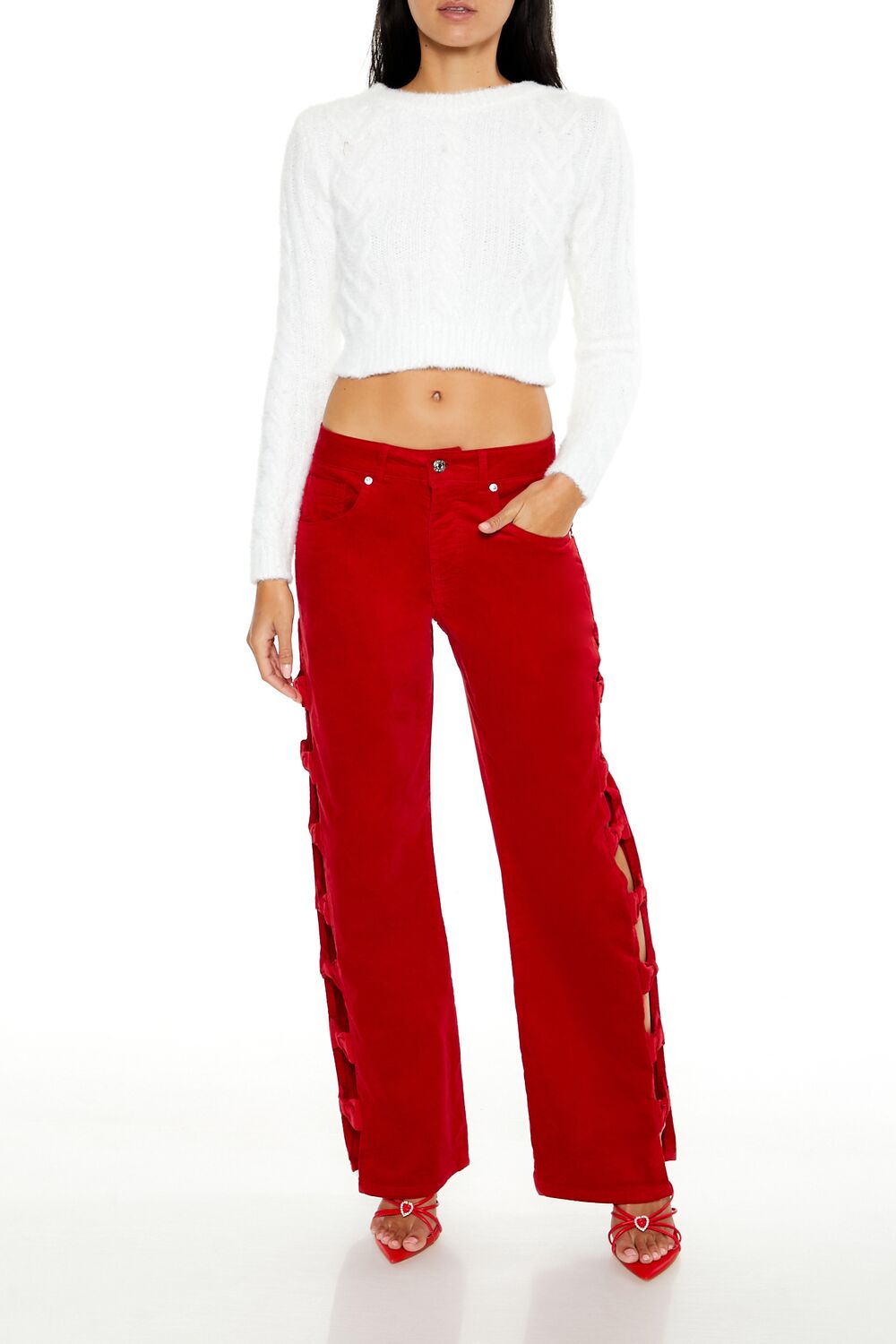 Bow Velvet Cutout Pants