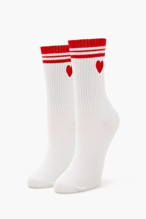 Varsity-Striped Heart Crew Socks