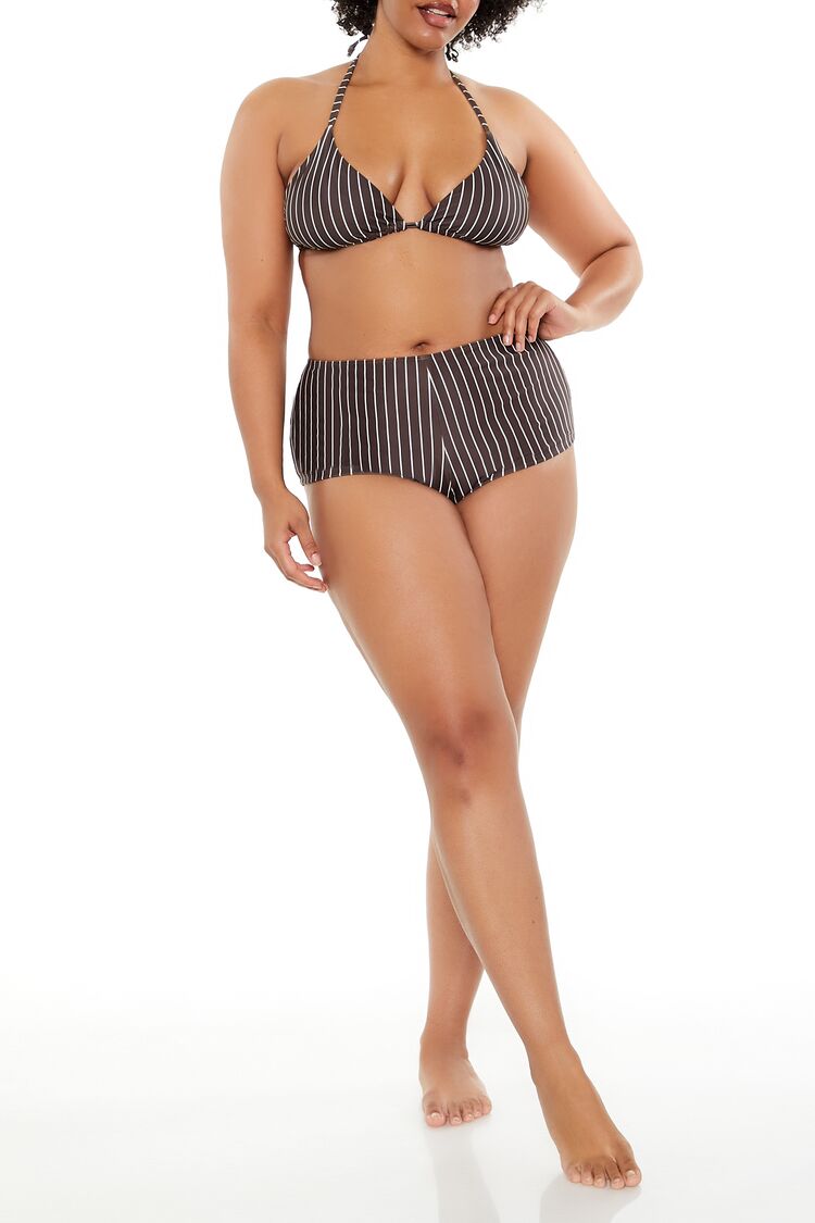 Plus Size Pinstriped Bikini Bottoms