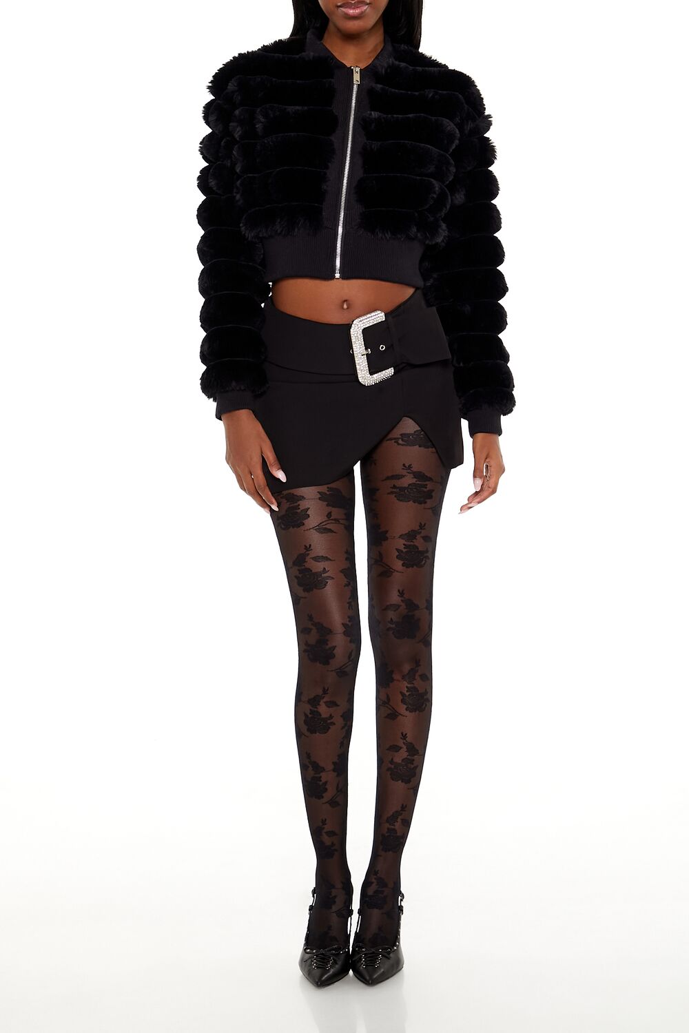 Faux Fur Cropped Bomber Jacket - Image 7