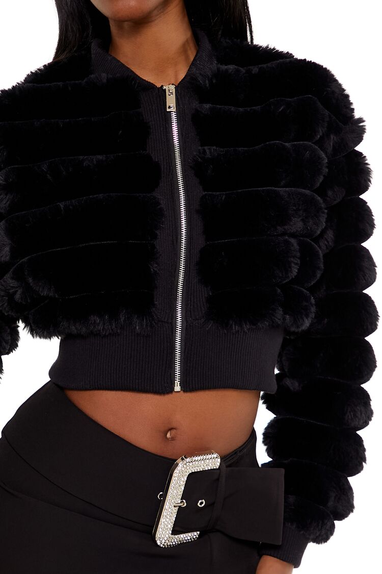 Faux Fur Cropped Bomber Jacket - Image 8