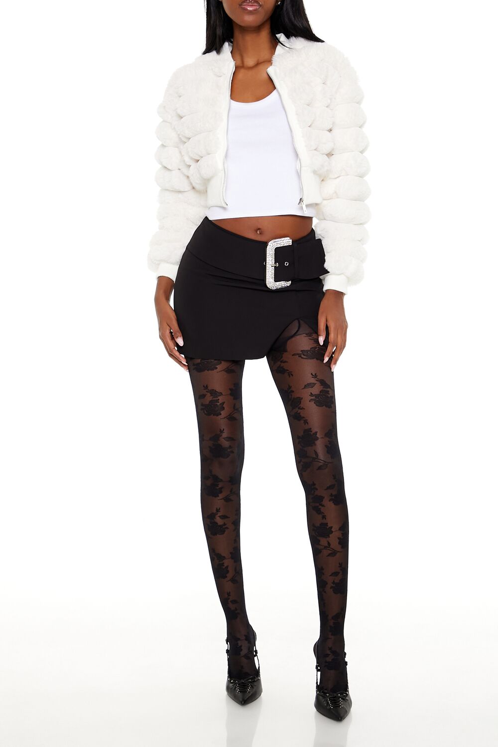 Faux Fur Cropped Bomber Jacket - Image 2