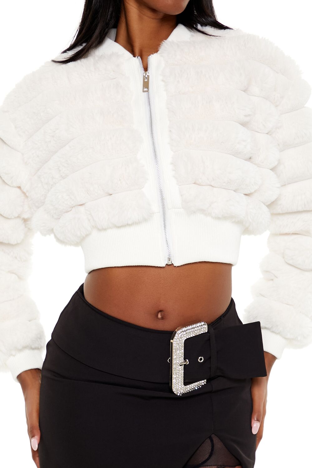 Faux Fur Cropped Bomber Jacket - Image 3